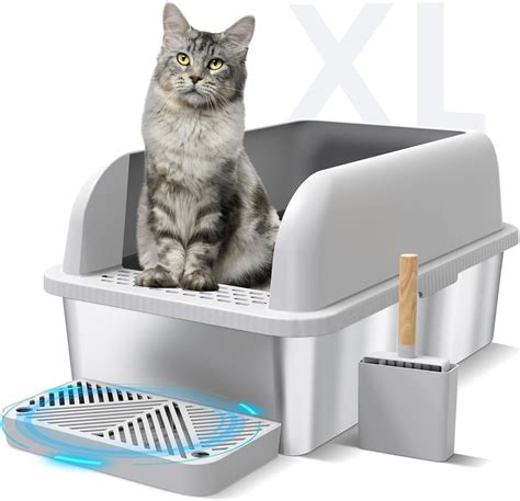 Enclosed Stainless Steel Cat Litter Box with Lid Extra 